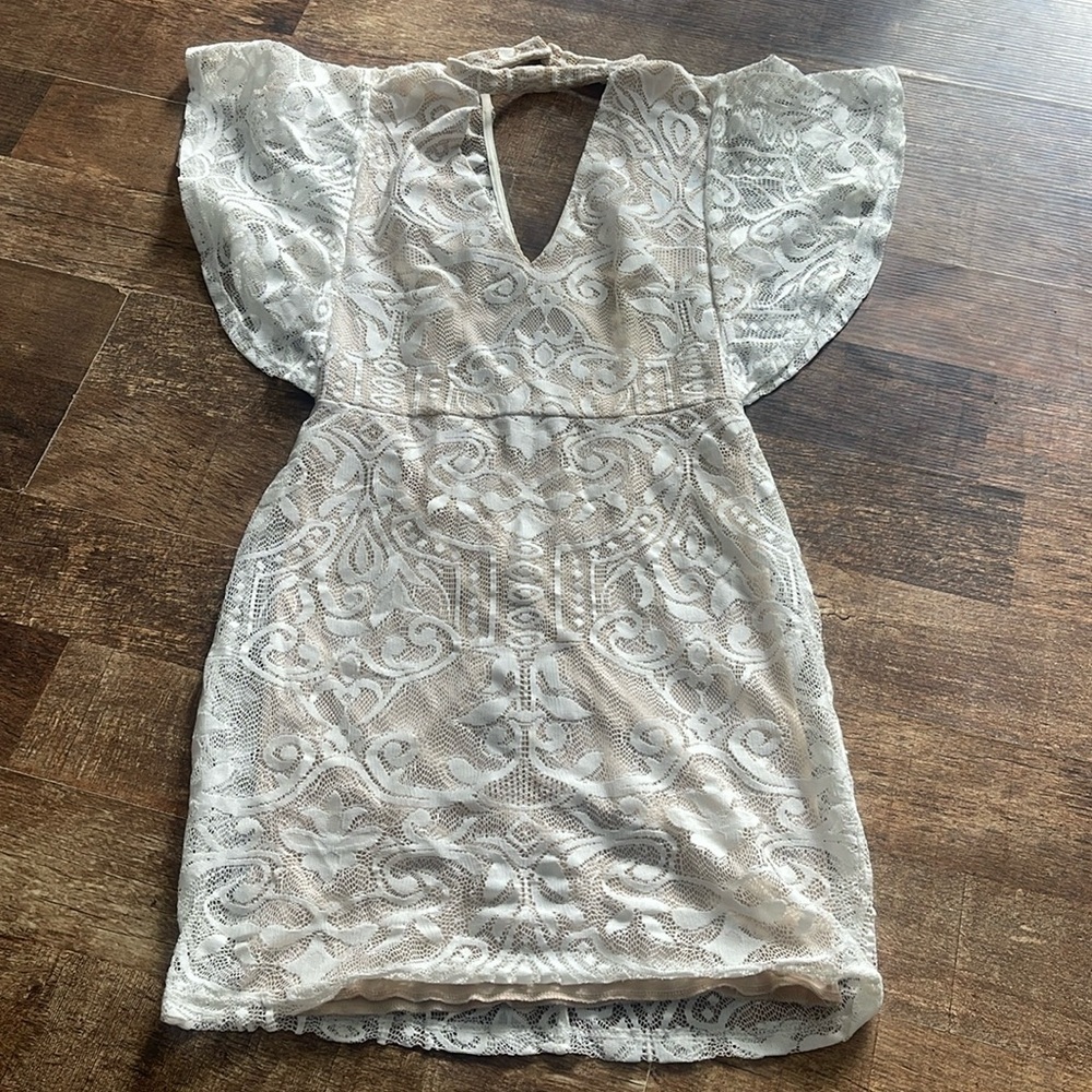 Charlotte Russe Lace V Neck Eyelet Mini Dress